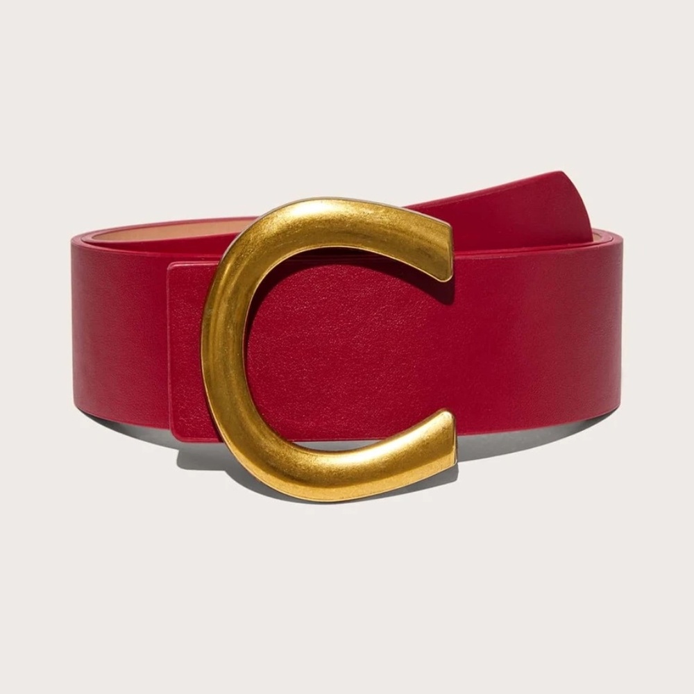 Vegan Leather high waist belt dress gold Tone Minimalist - Picture 3 of 16